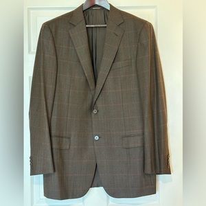 Ermenegildo Zegna Brown Rust Windowpane Check Wool Sport Coat Eu 54 L US 44 L